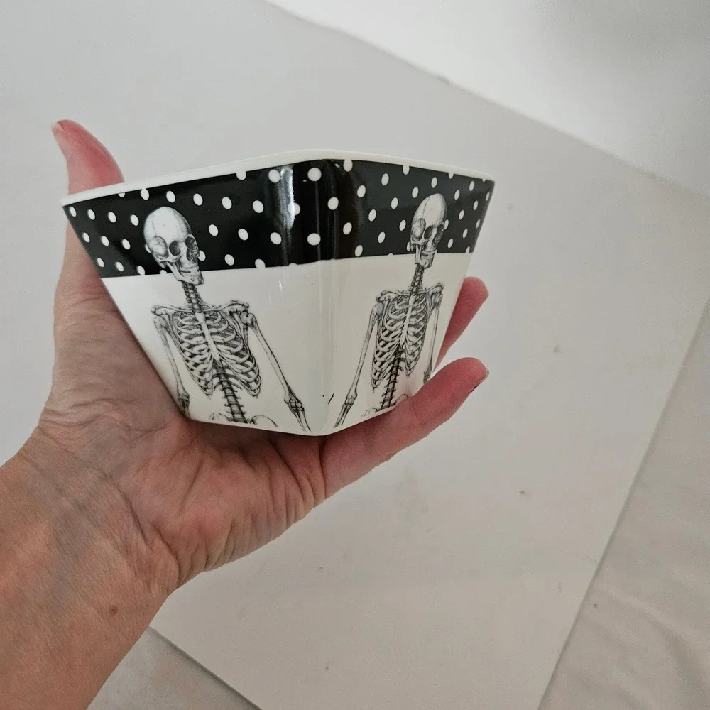 Ciroa Wicked Skeleton Square Ceramic Single Serve Bowls Set of 4 Halloween